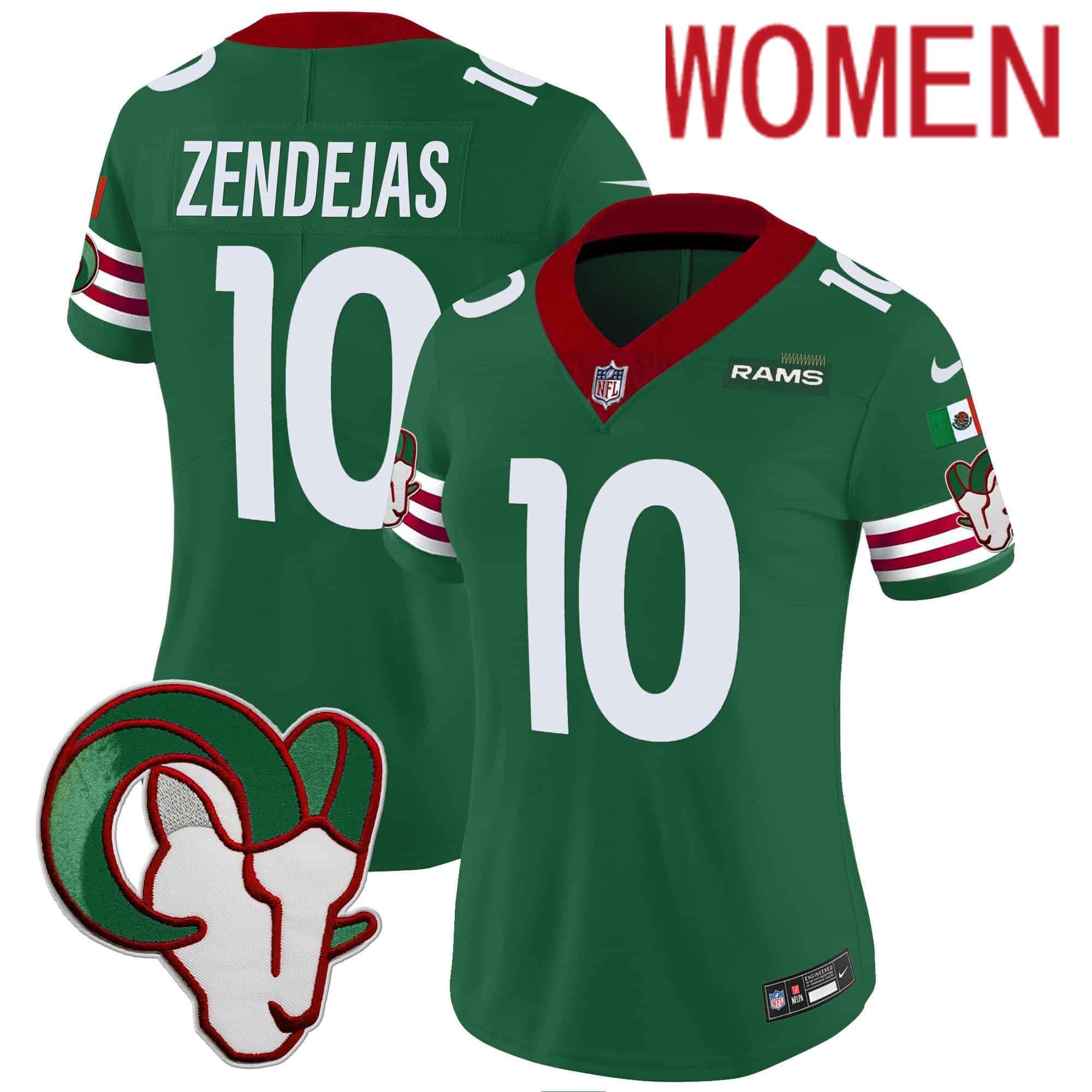 Women Los Angeles Rams #10 Zendejas Green 2024 Nike Mexico Vapor Limited NFL Jersey